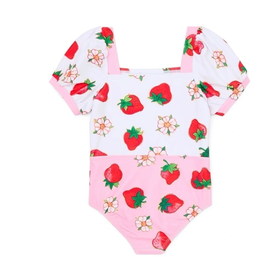 Strawberry Print Kids Swim One Piece